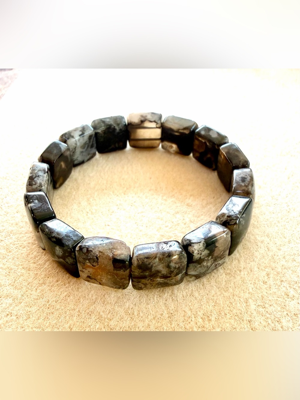 Black Sakura Agate Soft Bangle#1